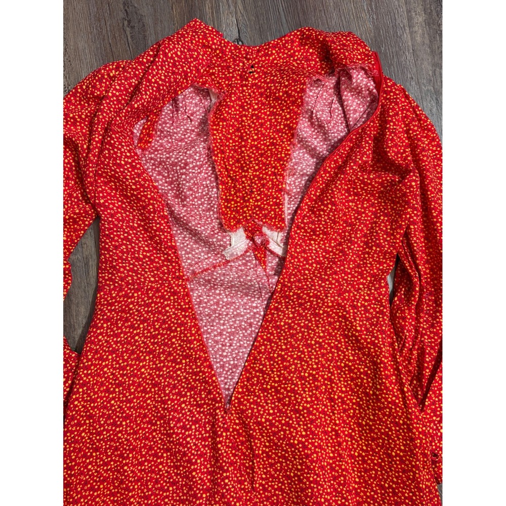 Vintage 70s Prairie Calico floral Print bishop Sleeve Dress Red Yellow - Picture 8 of 10